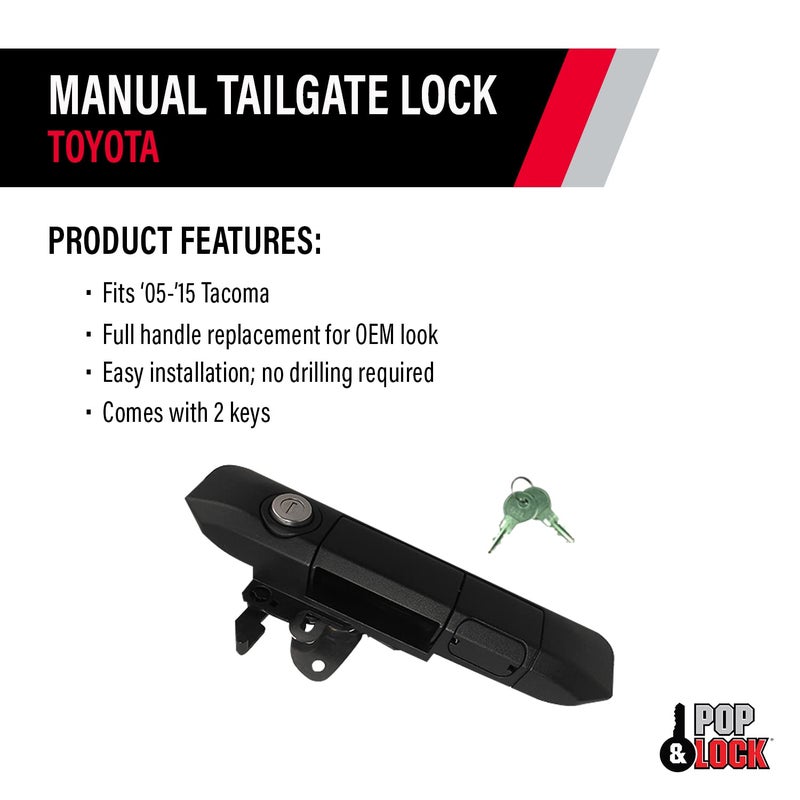Pop & Lock PL5500 Black Manual Tailgate Lock Toyota Tacoma (Standard Lock) - Image 3